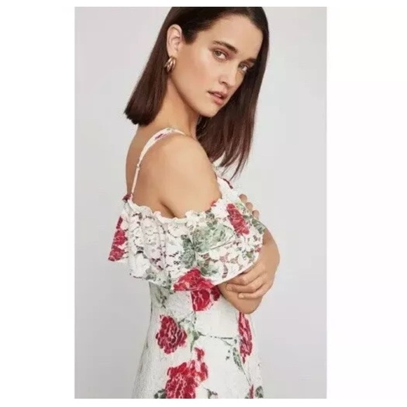 BCBGMaxAzria / La Rosa Floral Print Lace Dress High Low off shoulder ruffle xxs - Picture 5 of 7
